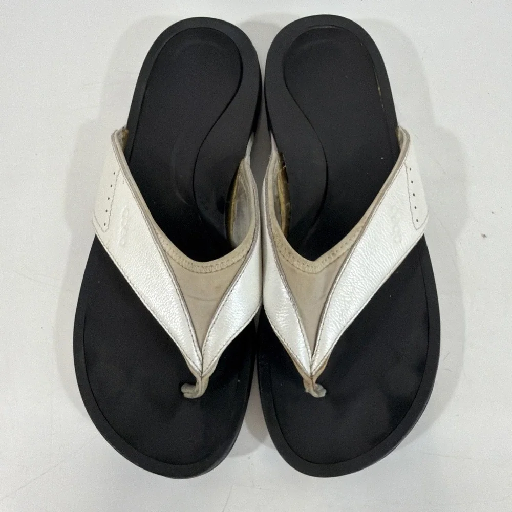 Womens Abeo Balboa Leather Neoprene Thong Flip Flop Sandals White Size 10